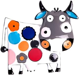 Pin-Clasp Enamel Cow Brooch for Women and Girls, Black and White Dotted Farm-Design Lapel Pin, Perfect Jewelry Gift for Pet-Lovers