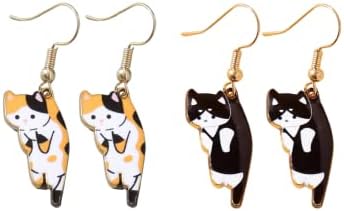 Cute Cat Dangle Earrings with French Wire Back Finding for Animal Lovers, Fun Cartoon Kitten Design in High-Quality Zinc