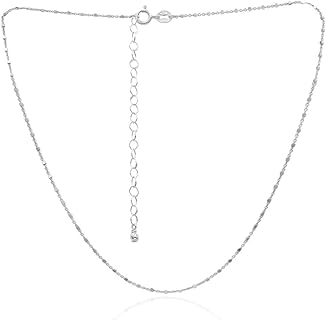 SEA OF ICE Sterling Silver 1mm Diamond-Cut Alternate Bead Rolo Chain Necklace For Women, Size 14" - 36" Italy