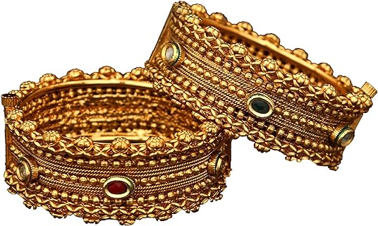 Handmade Gold-Plated Copper Emerald Bangle Bracelet with CZ-emerald Gems for Women - Traditional Indian Kada Kangan Design