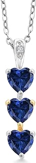 Keren Hanan 925 Sterling Silver & 10K Yellow Gold Blue Sapphire with Lab Grown Diamond 3-Stone Heart Pendant Necklace, 1.51 Cttw, 18" Silver Chain Cable with Spring Ring Clasp