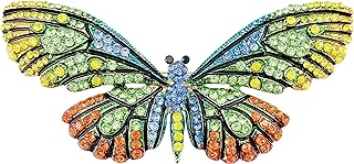 SELOVO Enchanted Jade Butterfly Brooch with Resilient Butterfly Clasp, Gold Tone Design Adorned with Crystal and Enamel