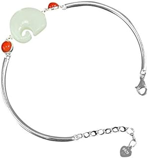 100% Handcrafted Artistry Hotan Jade Agate Open Adjustable Chains Bracelet Bangle 925 Silver Vintage Fashion Chic with Authenticity Certificate #103