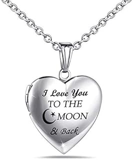 YOUFENG Love Heart Locket Necklace That Holds Pictures Engraved I Love You to the Moon and Back Photo Lockets