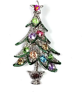 Vintage Silver Alloy Crystal Christmas Tree Brooch with Pin Clasp for Holiday Attire - Tiered Leaf Design