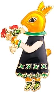 Cute Rabbit Flower Brooch Pin for Women Girl Fashion Enamel Cartoon Animal Brooches Lapel Pins Dress Accessories Delicate Easter Birthday Holiday Jewelry Gift for Pet-Lover Landscape Gardener