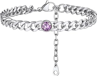 PROSTEEL Womens Cuban Links Chain Anklets with Birthstone Jan - Dec 12 Months Available, Black/18K Gold Plated Stainless Steel Chains, 22cm-27cm Adjustable, Come Gift Box