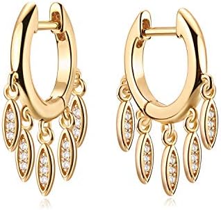 Delicate Gold Plated Brass Huggie Hoop Earrings Embedded with Cubic Zirconia for Women by MYEARS