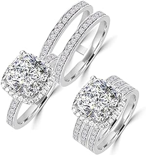 Double Halo Engagement Ring with Cubic Zirconia for Women - Platinum Plated 2 Carat Princess Cushion Cut Design
