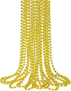 12 Pcs 33 Inch Metallic Bead Necklaces, Mardi Gras Beads Necklace St. Patrick's Day Bead Necklaces Bulk for St. Patrick's Day, Mardi Gras, Christmas, Party Favor…