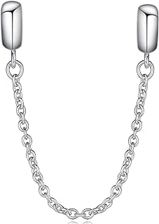 Zircon Gem Tennis Charm Bracelet with Sterling Silver and Safety Chain Design - Ideal for European Cable Chain Charm Bracelets