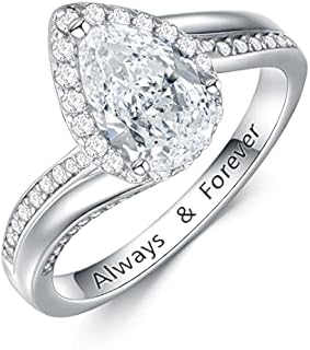 Lab-Created Pear Shaped Moissanite Engagement Ring with 925 Sterling Silver Base and Round Design