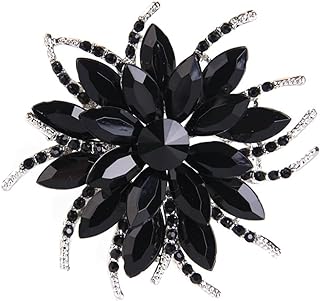 Black Rhinestone Flower Brooch Pin with Pin Clasp, Copper Gem - Radiant Women's Accessory for Weddings, Parties, and Casual Outings