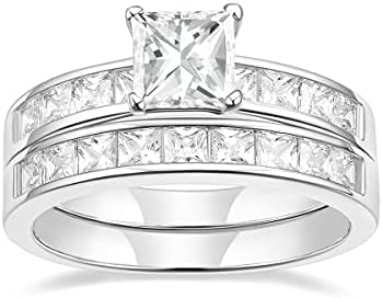 Mameloly 1.2ct Engagement Rings for Women Princess Cut Bridal Set Cubic Zirconia Wedding Rings Band Set Size 4-12