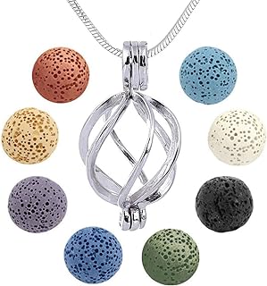 Boqopod Unisex Essential Oil Diffuser Necklace in Copper, With Twisted Ball Locket Pendant and 8 Colorful Lava Stone Beads, Silver-Plated Chain Design
