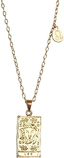 Delicate Double-Sided Carved Tarot Cards Horoscope Astrology Zodiac Sign Pendant Necklace Golden Stainless Steel 12 Constellation Chain Necklace for Women Girls Teens Friendship Jewelry Gift