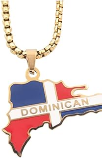 Stainless Steel Enamel Dominican Republic Map Pendant Necklace - Gold color Jewelry for Women Showcasing the Beauty of the Dominica