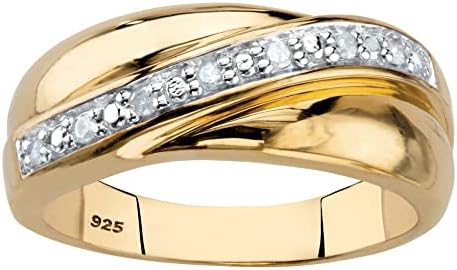 PalmBeach Men's Platinum or 18k Yellow Gold Plated Sterling Silver Diamond Wedding Band Ring (1/10 cttw, I Color, I3 Clarity)