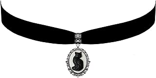 Victorian Vault Black Velvet Choker Gothic Steampunk Cat Cameo Pendant Necklace