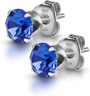 Amberta Women's 925 Sterling Silver Lumini Crystal Blue Collection Stud Earrings