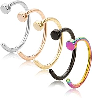 REVOLIA 18-22G 5Pcs Stainless Steel Nose Rings Hoop Body Piercing Jewelry 8-10MM