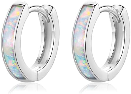 CERSLIMO Opal Hoop Earrings for Women Girls | Small S925 Sterling Silver Post Lab-created Fire Opal Huggie Earrings Hypoallergenic Jewelry Gifts