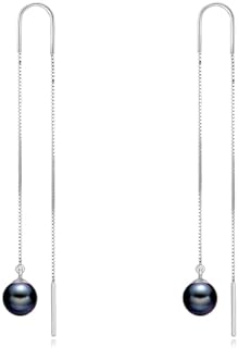 Pull Through Earrings Sterling Silver Long Piercing Nature Stone Ball Threader Drop Earrings Ear Line Dangle Earrings Jewelry Gifts for Women Teen Girls