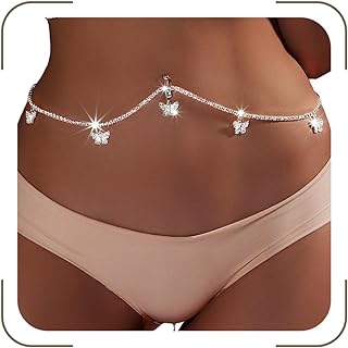Alloy Silver Crystal Belly Ring Body Chain with Rhinestone Butterfly Design, Ideal Fashion Accessory for Women and Girls
