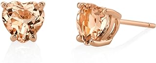Peora Morganite Heart Stud Earrings for Women in 14 Karat Rose Gold, Classic Solitaire Studs, 6mm, 1.50 Carats total, Friction Back