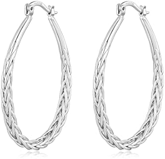 925 Sterling Silver Hoop Earrings,Oval Silver Hoop Earrings for Women, Lightweight Big Silver Hoop Earrings,Hypoallergenic Silver Hoop Earrings for Women 42mm 52mm 62mmPABBEU