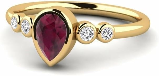 14K Yellow Gold Plated Sterling Silver Engagement Ring with Pear Cut Ruby Solitaire and Diamond Accents for Women, Size 4