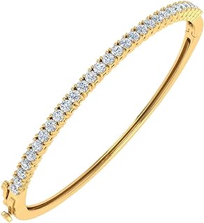 FINEROCK 1 1/2 Carat Prong Set Diamond Ladies Bangle Bracelet in 10K Gold