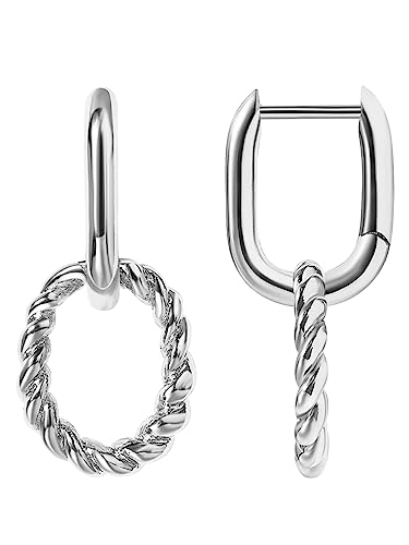 18K Gold Earrings Sterling Silver Hoop Drop Dangle Earrings Paperclip Detachable Link Chain Huggie Earrings for Women Jewelry Gifts