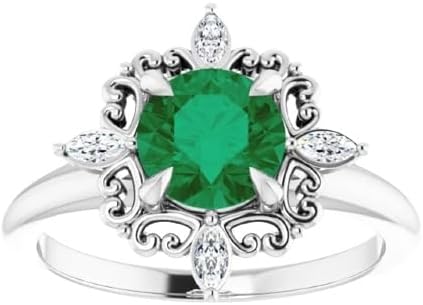 North Star Emerald Engagement Ring with Sterling Silver Clasp, 2.5 CT Art Deco Compass Point Design for Brides, Emerald Gemstone Ring - Perfect Anniversary or May Birthstone Gift