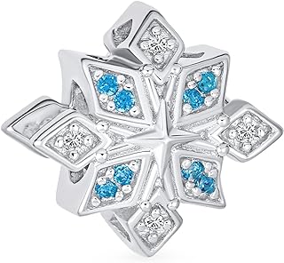 Frozen Winter Holiday Party Christmas Snowflake Shape Blue Green Cubic Zirconia Bead CZ Charm Sterling Silver For Women European Bracelet