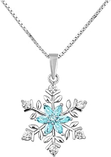 925 Sterling Silver Christmas Snowflake Pendant Necklace 18''
