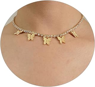 Elegant Butterfly Crystal Choker Necklace with Tennis Chain for Women and Girls - Dainty Sparkling HUASAI Design