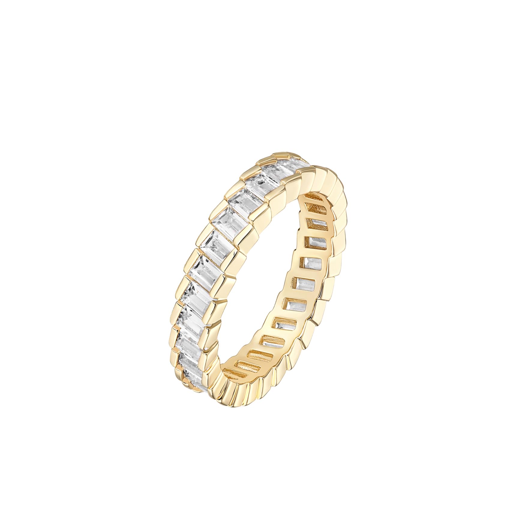 PAVOI 14K Gold Plated Cubic Zirconia Baguette Cut Eternity Bands for Women