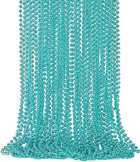 24-Piece Mardi Gras Beaded Necklaces with Rope Chain - Festive Metallic Party Accessories, Parade Favors, Party Decor Supplies - 33 Inches Long