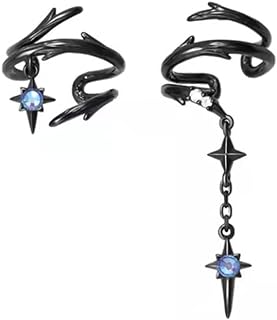 Goth Ear Cuff Earrings For Women Non Piercing Stylish Cool Trendy Gothic Blue Zirconia Liquid Metal Thorns Asymmetrical Black Ear Cuffs Clip On Cartilage Crawler Earrings Christmas Gift