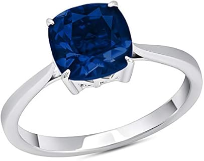 Cushion Cut Sapphire Engagement Ring with Created Sapphire for Women, 925 Sterling Silver, Size 7, Nicole Miller
