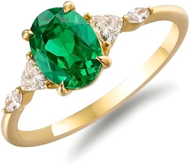 925 Sterling Silver Emerald Green Rings for Women, Tsavorite 8x6 Oval Cut Gemstone Engagement Proposal Ring for Birthday/Anniversary, Gift for Wife/Mom/Daughter/Girlfriend/Her, Size 5 to 12