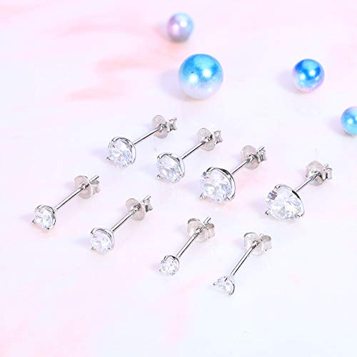 Sterling Silver Stud Earrings Women: Stud Earrings Set Cartilage Piercings Jewelry Round Sparkle CZ Studs Tragus Helix Stud Earrings 3-6mm