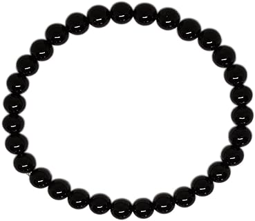 6mm Natural Black Obsidian Beaded Bracelet with Bead Chain for Unisex, Stretch Design, Feng Shui Crystal Jewelry