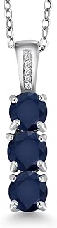 Gem Stone King 925 Sterling Silver Blue Sapphire and White Diamond Pendant Necklace For Women (1.84 Cttw, Round 5MM, with 18 Inch Silver Chain)