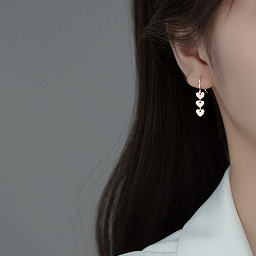 Reffeer Solid 925 Sterling Silver Love Heart Drop Earrings Dangle for Women Girls Small Heart Drop Earrings Hook Studs
