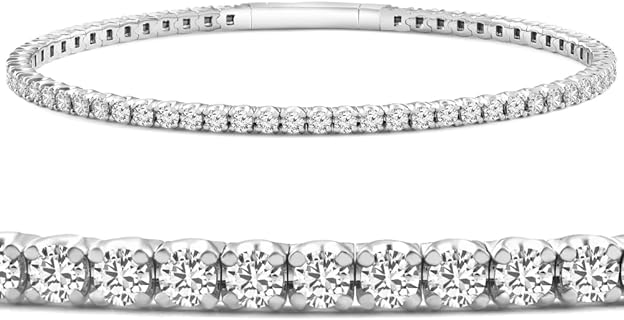P3 POMPEII3 3Ct F/VS Diamond Flexible Oval Bangle Women's Bracelet 14k White Gold Lab Grown
