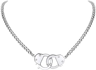 FindChic Handcuff Necklace Padlock Pendant Customized Handcuffs Bracelet Stainless Steel/18K Gold Plated/Black Curb Chain Interlocking 16inch/18inch Friendship Statement Necklace for Girls & Women