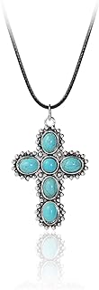 Women's Alloy Vintage Boho Western Necklace with Cable Chain and Other-Clasp-Type Featuring Turquoise Heart and Lightning Cross Design