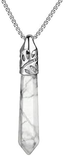 BEADNOVA Healing Crystal Necklace for Women Men White Howlite Pendant Energy Healing Gemstones Jewelry Pendulum Crystal Divination (Hexagonal, 18 Inches Stainless Steel Chain)
